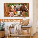 Farm Animals Wall Stickers 3D Fake Window Animal Wall Decals Peel and Stick Farmhouse Animal Art Stickers Funny Cow Decal Peeking Horse Rooster Vinyl Sticker for Living Room Kitchen Bedroom Decor