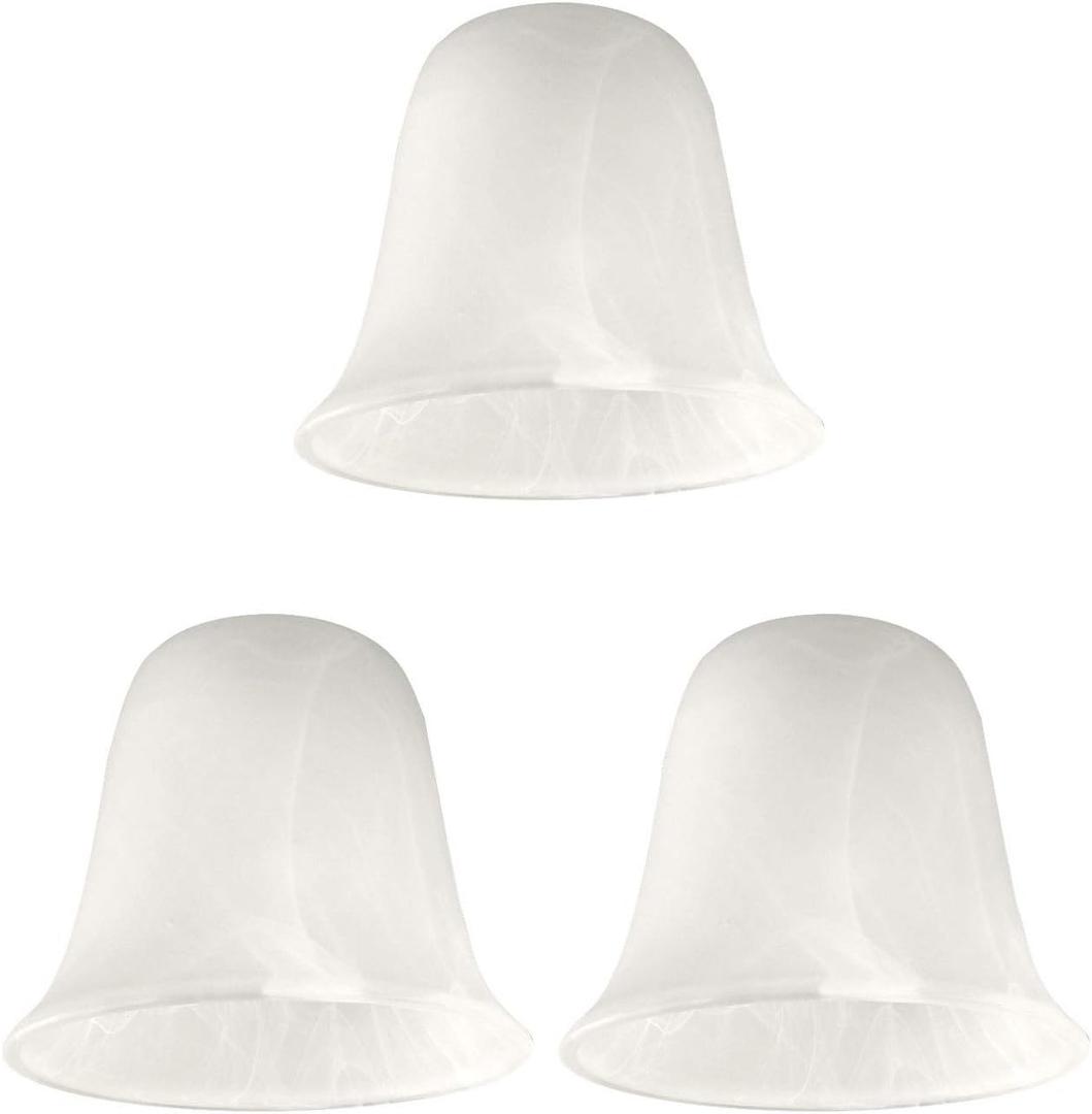 Giluta Bell Shaped Glass Shade, Alabaster Glass Shades Replacement for ceiling fan light wall light and pendant, Lipless with 1-5/8-inch Fitter Opening, 3 Pack