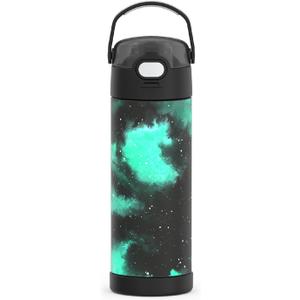 THERMOS FUNTAINER 16 Ounce Stainless Steel Vacuum Insulated Bottle with Wide Spout Lid, Galaxy Green