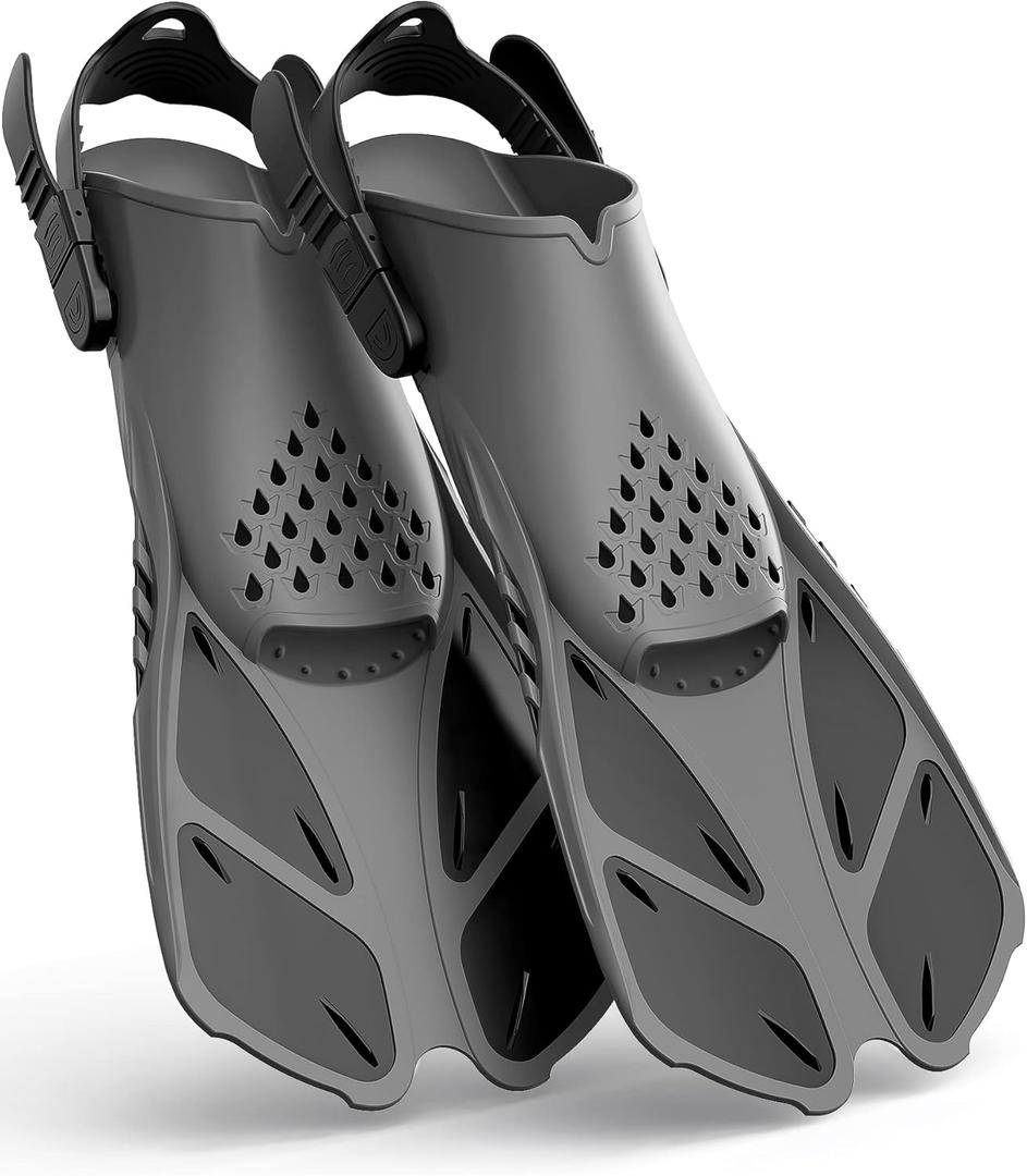 Greatever Snorkel Fins Adjustable Buckles Open Heel Swim Flippers Travel Size Short Swim Fins for Snorkeling Diving Swimming Adult Men Womens (Black), Size: L/XL(Adult US Size 9-13)