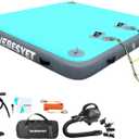 VEBESYET Inflatable Floating Dock Platform with Electric Pump, 8ft × 6.6ft × 8" Thick Multi-Person Floating Island Raft for Beach Lake Boating Ocean