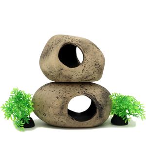 ALEGI Stackable Aquarium Ceramic Decorations Rock Caves, Betta Fish Tank Decor Accessories, Hideaway for Shrimp Cichlid Hiding Breeding Spawning (Set of 2)