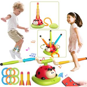 Engfa 3 in 1 Musical Jump, Toss Ring Game and Stomping Launch Rocket Launcher for Kids Toys for Girls Boys 3-5, Sports & Outdoors Toy for Ages 5-7 with Remote Control Outside Toys for Kids Ages 4-8