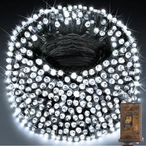 KNONEW 403FT 1000 LED Christmas Lights Outdoor String Light 8 Modes & Timer Fairy Lighting Plug in Waterproof for Xmas Yard Tree Wedding Party Holiday Decorations (Cool White) (403FT 1000 LED Dark Green Wire)