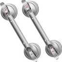 SPECILITE 17 Inch Grab Bars for Bathtubs and Showers 2 Pack Seniors Handles for Elderly Strong Suction Handicap Safety Handrail for Bathroom Toilet Tiles Glass Gray Silver