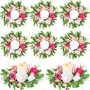 8 PCS Valentine Candle Rings Wreaths 9" Rose Tulips Flowers Candle Holder Rings Valentines Wreaths for Front Door for Window Front Door Flowers Wedding Anniversary Party Decoration
