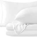 BEDELITE Flannel Sheets Queen Size Bright White - Super Soft Fleece Sheets Set Fluffy Extra Plush, 4 Piece(Include Fitted Sheet, Flat Sheet, 2 Pillowcases)
