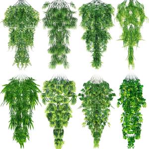 8 Pcs Reptile Plants for Terrarium Assorted Hanging Fake Artificial Vines with Suction Cups Climbing Foliage for Bearded Dragons Lizard Gecko Snake Hermit Crab Tank Decor(Lush Series)