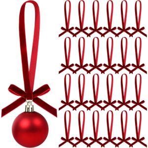 24 Pcs Velvet Christmas Mini Bow Hangers Ornaments Velvet Ribbon Bows for Christmas Tree Rustic Crafts Gift Vintage Hanging Ornaments for Home Xmas Holiday Decor