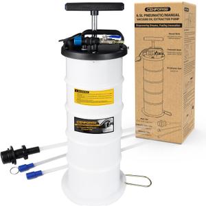 6.5L Pneumatic & Manual Oil Extractor Pump Portable Vacuum Fluid Evacuator for Cars, Boats, & Lawn Mowers Dual Mode Oil Change Tool with Dipstick Tubes