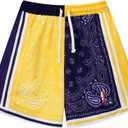 DIOTSR Mens Retro Basketball Shorts Running Athletic Graphic Shorts Streetwear Designer with Pockets (X-Large, Paisley 2 - Purple Yellow)