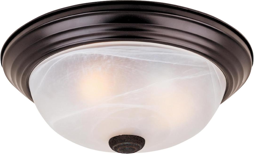 Designers Fountain 13 inch, Modern 2-Light Flush Mount Ceiling Light Fixture, Alabaster Glass Shade, for Bedroom, Hallway, Indoor Room Lighting, Durable Steel, Easy Install, Bronze, 1257M-ORB-AL