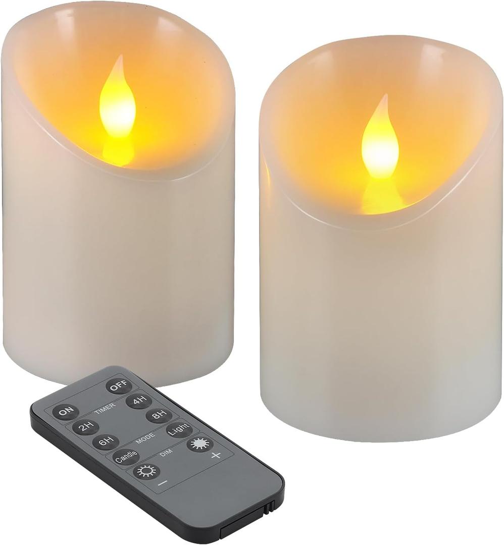 3"x4" Flickering Flameless Candles, Realistic LED Candles, Battery Operated Candles with Remote and Timers, Real Wax Electric Fake Pillar Candles for Festival Wedding Home Party Decor-2Pack