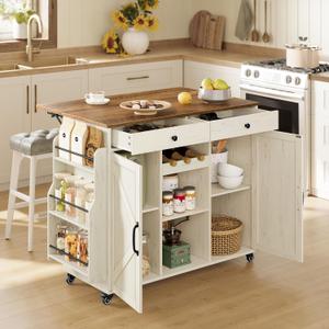 VASAGLE Mobile Kitchen Island with Wine Rack, Drop Leaf, 28.7"d x 49.3"w x 36"h