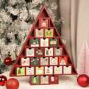 Wooden Christmas Advent Calendar with 24 Drawers, Tree Shaped Countdown to Christmas Refillable Wooden Advent, Red