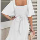 Dokotoo Women's Wrap V Neck Short Flared Sleeve Wedding Guest Dress Smocked Elastic Waist Tiered Belted Ruffle Hem Mini Dress (White). XL Size