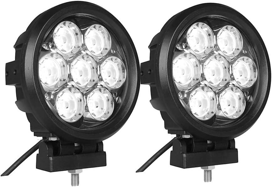 Lightronic 6 Inches Round Offroad LED Headlights, 6000K Cool-White Spot Beam, Rugged Aluminum Thin-Size Housing, Plug & Use DT Connector, 12V/24V DC, 2-Pack