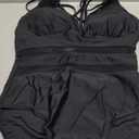 EVALESS One Piece Swimsuit Women Tummy Control Sexy Mesh V Neck Swimwear Summer 2025 High Waisted Cross Back Bathing Suits (1b Black) XL