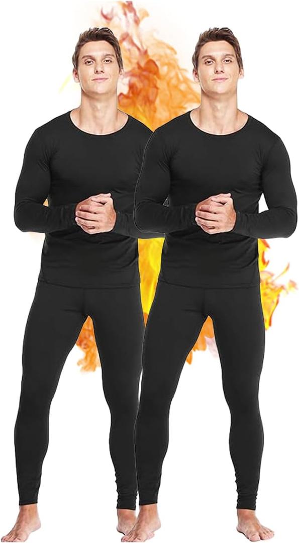 Mens Thermal Underwear Set with Lightweight Ultra Soft Fleece Lined,Long John Set, Skiing Base Layer (Black, XXXL)