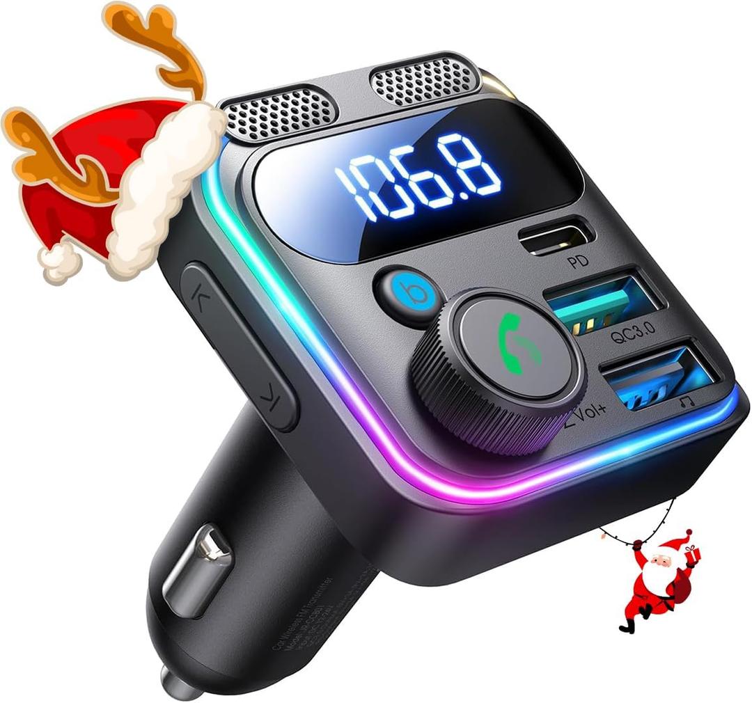 JOYROOM Bluetooth 5.4 FM Transmitter Car Adapter 81W (PD 45W & 36W) [Dual Mics] [Light Switch] [HiFi Bass Sound] [Fast Charging] Wireless Music Adapter Hands-Free Calling LED Display Support USB Drive (Black)