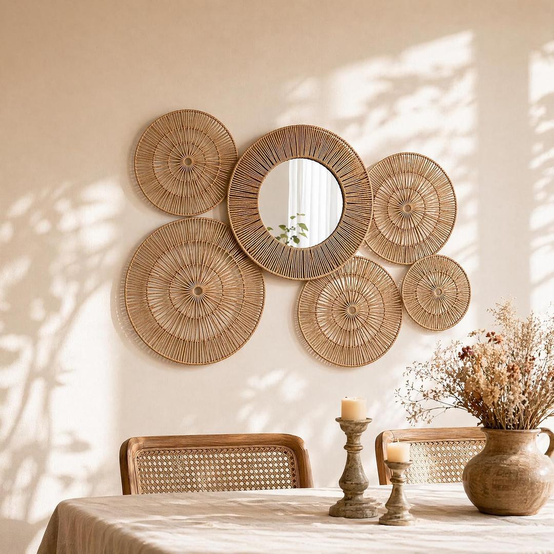 Wicker Wall Decor Baskets, 6 Packs Boho Wall Art - 20",18",16",14",12,10", Set of 6 - Large
