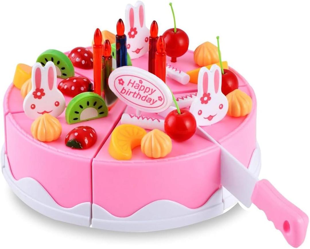 BigNoseDeer Play Birthday Cake Children's Day Gift Play Food Toy Set DIY Cutting Pretend Play Birthday Party Cake with Candles for Children Kids Classic Toy 37pcs(New Outer Package)