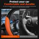 Car Steering Wheel Cover, 15" Anti-Slip Leather Carbon Fiber Texture Vehicle Steering Wheel Protector, Breathable Automotive Interior Accessories, Universal Fit (Black/Orange)