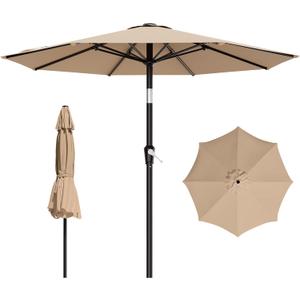 AreShark 9 FT Patio Umbrella for Outdoor, Outdoor Table Umbrella with Push Button Tilt and Crank, Outdoor Patio Umbrellas with 8 Sturdy Ribs for Market, Garden, Pool (Beige)