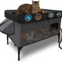 Heated Cat House for Outside Insulated in Winter,Fully Waterproof,with Adjustable Awning,Escape Door,Indoor Outdoor Cat Shelter for Feral Stray Barn Cat to Stay Warm&Dry,Black/Gray,Large Size (26.2"L x 15.5"W x 19.3"H)