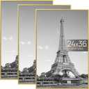 upsimples 24x36 Poster Frame Gold 3 Pack, Scratch-Proof Picture Frames 24 x 36 for Photo Gallery - Slide-In Strips, Horizontal or Vertical Wall Mounting