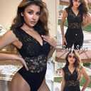 Avidlove Lace Bodysuits for Women Sexy V Neck Sheer Bodysuit Tops Snap Crotch One Piece Teddy (S, Black)