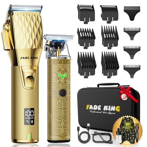 FADEKING® Professional Hair Clippers for Men - Cordless Hair Clippers (Clipper+Trimmer, Gold+Bronze)