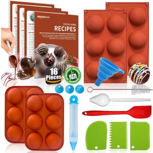 Cocoa Bomb Molds Kit with 2& 2.5"Silicone Molds, 8-Piece Tools for Chocolate Bomb, Cake, Dome Jelly - Reusable Non-Stick Baking Supplies, Food-Grade Heat Resistant Semi Sphere Mold for DIY Desserts (Round - SET)