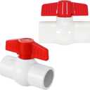 2'' PVC Ball Valves, Valve Water Shut Off Valves, Pipe Fittings, Turn Red T-Handle Shut-Off Valve, for Cold Water Supply lines, Swiming Pool, Sewage Pump, Irrigation System (Pack of 2)