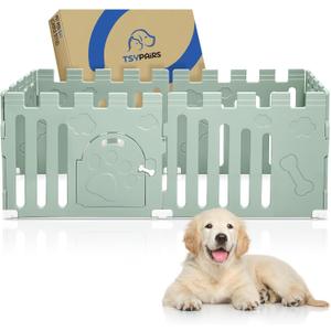 Dog Playpen with Door, 6-Panel 24" Indoor Cat Puppy Playpen, Strong Plastic Small Pet Safety Fence Dog Pen, Non-Slip and Secure Pet Gate, Green