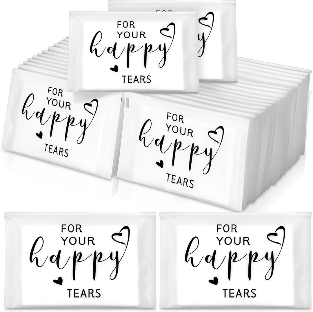 Yinder 60 Bulk Happy Tears Tissue Packs for Wedding 3 Ply Pocket Size Tissues Packs for Guests Facial Individual Wedding Favors Party Supplies Travel Graduation Celebration(Heart)