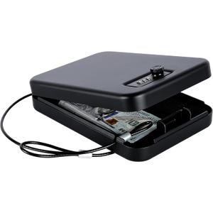 Dalmbox Gun Safe for Pistols Small Handgun Lock Box with Combination Lock Portable Travel Pistol Safe for Car, Home, Travel (Black)