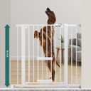 BABELIO 36 Inch Extra Tall Baby Gate with Cat Door, 29-40" Metal Dog Gate, Cat Gate for Stairs, Doorways, Auto Close Safety Gate with Pet Door, Easy Walk Thru, White