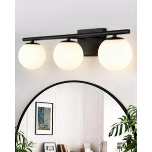 New Bathroom Vanity Light Fixtures 3 Lights Brushed Black Milk White Globe Glass Shade Modern Wall Bar Sconce Over Mirror (Exclude G9 Bulb)