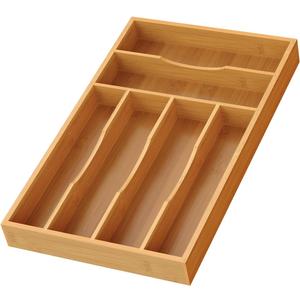 Bamboo Silverware Organizer, Bamboo Kitchen Drawer Cutlery Organizer, Utensil Holder, Flatware Organizer Tray (15.8"x9.5"x1.6") (Medium)