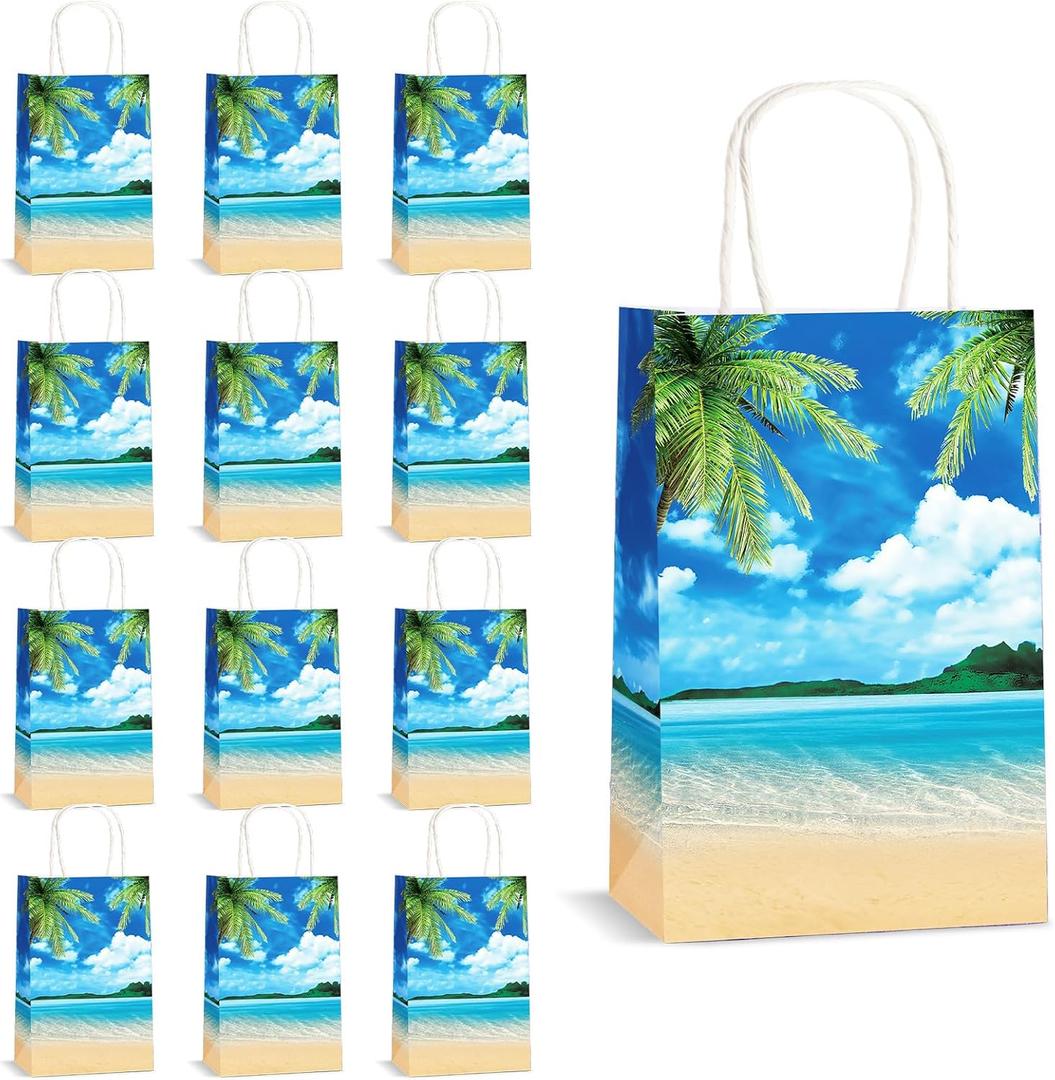 2 x Chunnin 12 PCS Summer Beach Theme Paper Bags Hawaiian Beach Ocean Gift Bags Supplies Summer Tropical Party Bag Ocean Party Gift Bag for Kids Birthday Baby Shower Hawaiian Luau Theme Favors