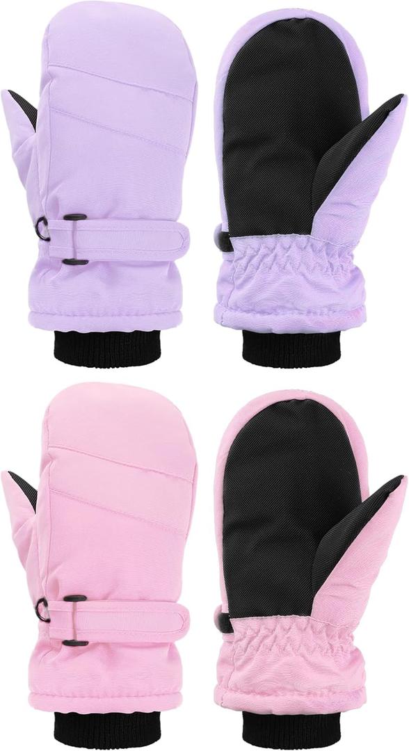 SATINIOR Kids Snow Mittens Waterproof Winter Ski Gloves Warm Thicken Snow Gloves for Girls Boys (5-8 Years, Light Pink,Light Purple)