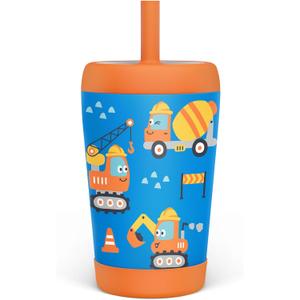 Kid Insulated Stainless Steel Tumbler with Silicone Straw, 12oz Sippy Cup for Kids (Construction Trucks) Kid Insulated Stainless Steel Tumbler with Silicone Straw, 12oz Sippy Cup for Kids (Construction Trucks)