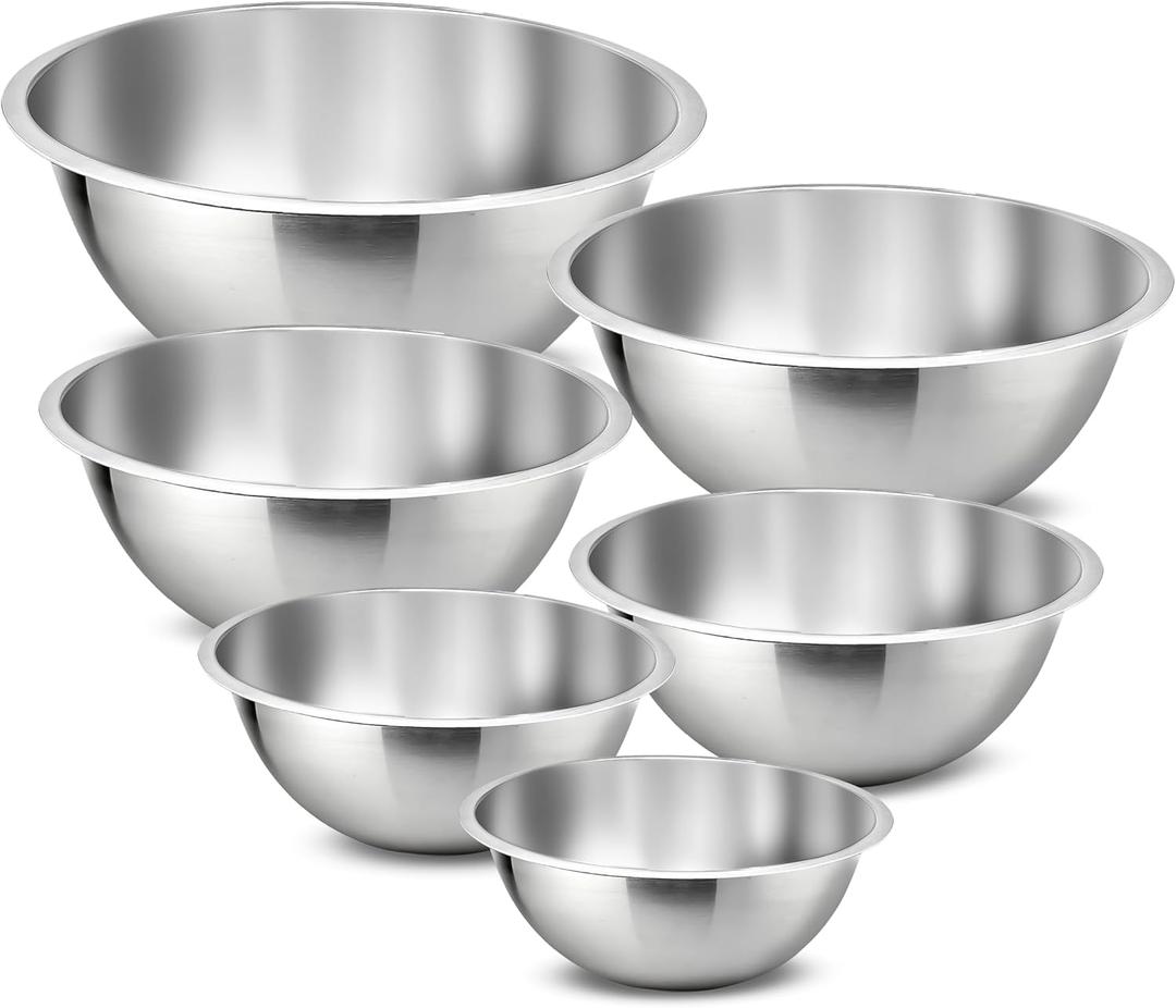 NutriChef 6-Piece Stainless Steel Mixing Bowls - Premium Stackable Nesting Bowls - Kitchen Essentials for Food Prep, Marinating, Mixing Salad, & More - Dishwasher Safe