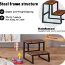 Step Stool for Adults,Holds up to 500Lb,Heavy Duty Sturdy Two Step Stool for Kichen/Bathroom/High beds, Wooden&Metal Frame, Non-Slip Pads (Brown)