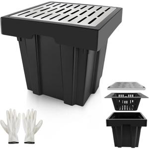 18x18x15 Inch Catch Basin with Stainless Steel Grate, Large Drainage Basin with Debris Basket, French Drain Basin Without Reserved Hole for Yard, Patio, Downspout, Commercial, Municipal Pipeline, Lawn