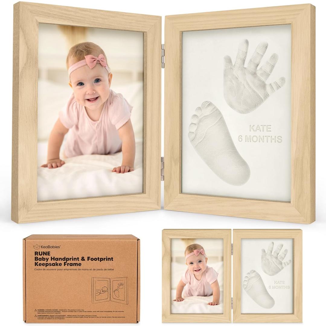 KeaBabies Personalized Baby Hand and Footprint Kit, Quick Dry Clay - Newborn Keepsake Feet and Handprint Kit, Nursery Picture Frame, New Mom Gifts for Baby Showers & Registry (Ash Wood)