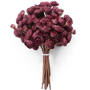 Floroom Ranunculus Artificial Flowers 18 Pcs Burgundy Faux Silk Mini Ranunculus Bulk Fake Wedding Filler Flowers for DIY Red Bouquets, Centerpieces, Bridal Shower Decorations & Arrangements