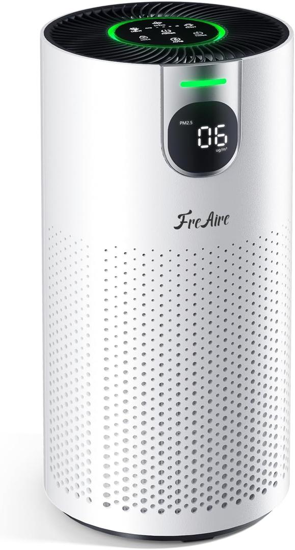 FreAire Air Purifiers for Home Large Room Covers up to 1800Ft, VisionAir 20dB Sleep Mode for Bedroom, with Real-Time AQI & PM2.5 Display, 360Intake&Outlet Air Cleaner Pet-Friendly HEPA, HAP606, White