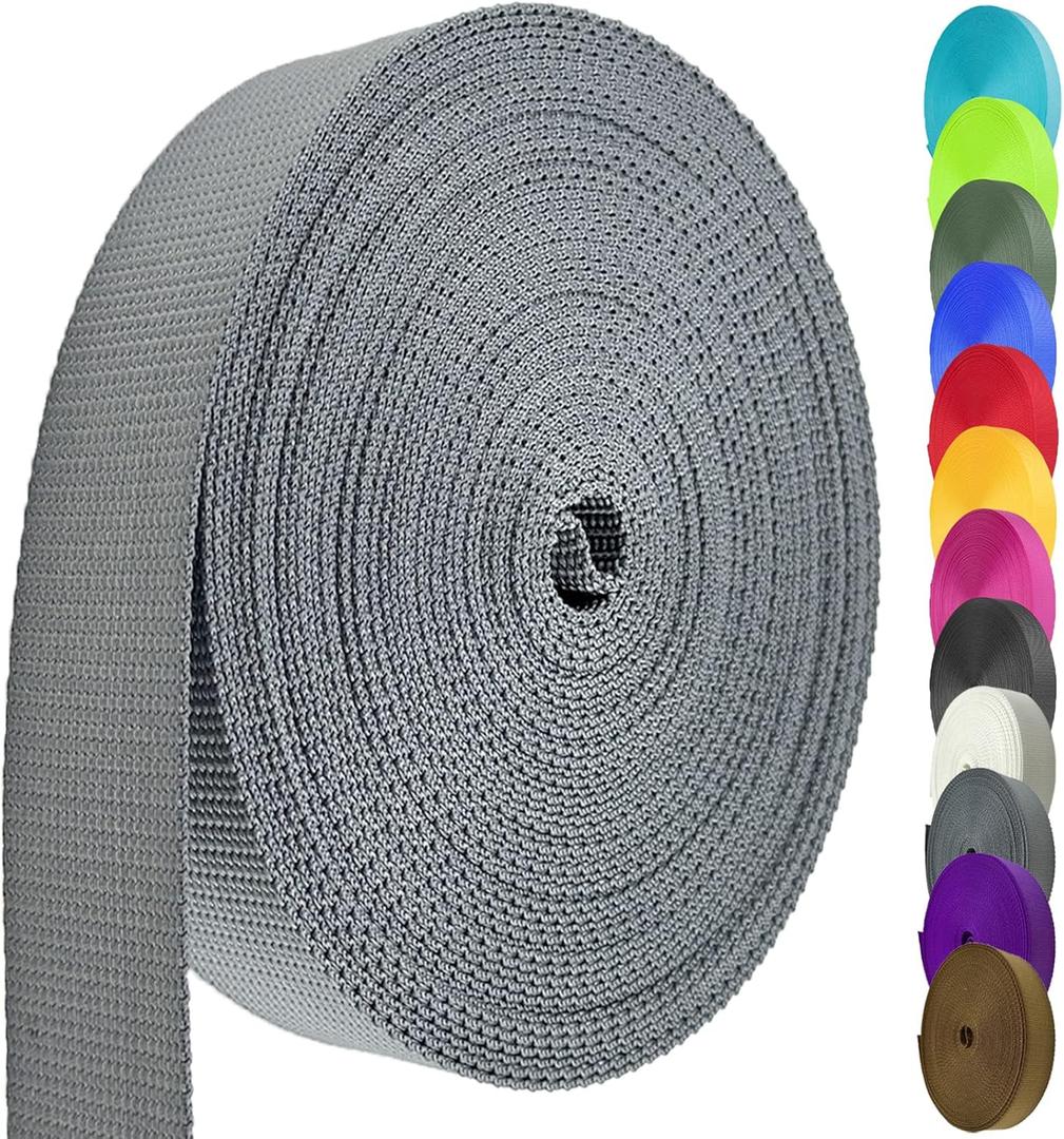 Nylon Webbing 1.5 Inch, Heavy Duty Nylon Webbing Strap 12 Yard,Durable Nylon Strapping for Indoor or Outdoor Gear, DIY Crafting, Repairing (Gray, 12 Yard)